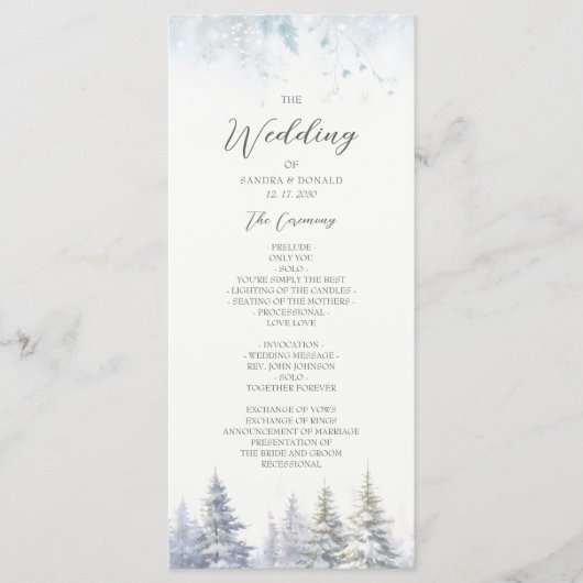 Winterhochzeitsprogramm mit Kiefern Programm (Vorderseite)
