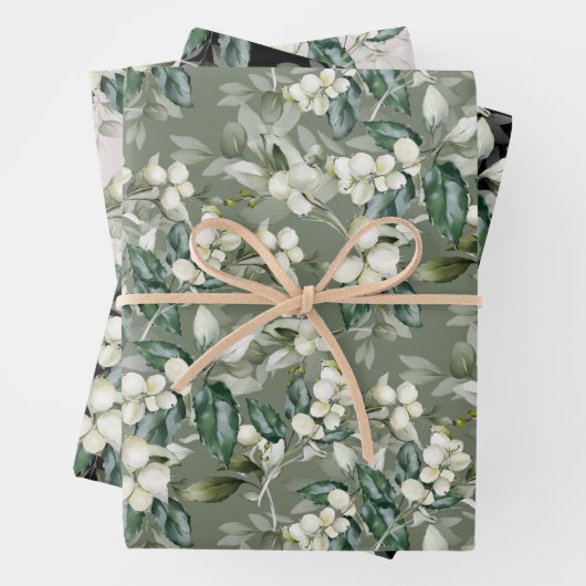 Winterholz Äste grünes Muster Wasserfarbe Geschenkpapier Set (Beispiel)