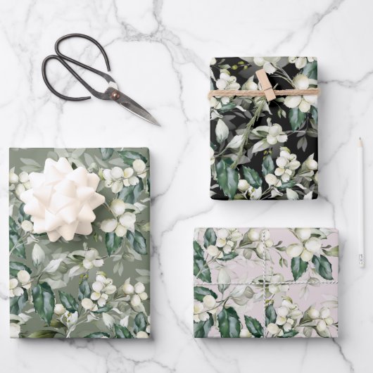 Winterholz Äste grünes Muster Wasserfarbe Geschenkpapier Set (Vorderseite)