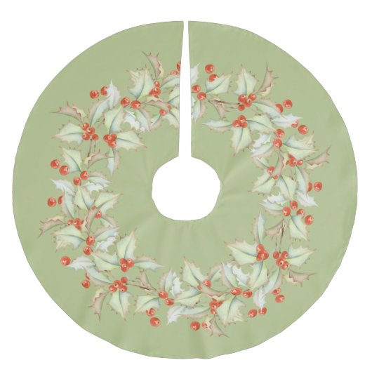 Winterholzbeeren-Kranz Polyester Weihnachtsbaumdecke (Vorderseite)