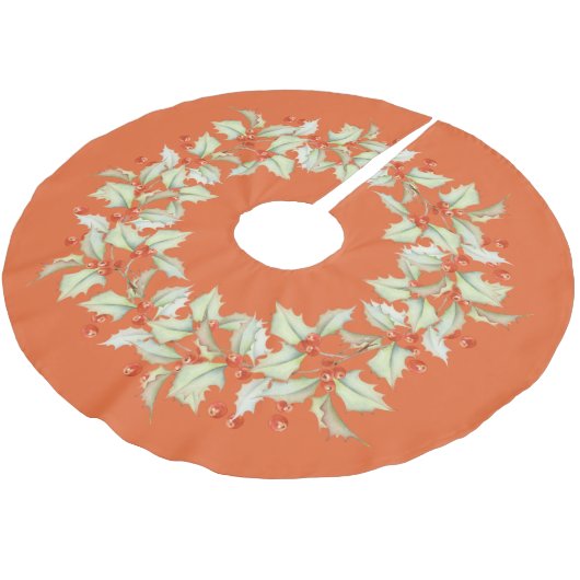 Winterholzbeeren-Kranz Polyester Weihnachtsbaumdecke (Schrägansicht)