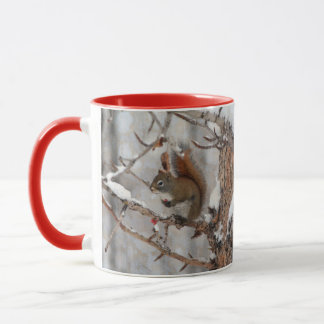 Winterhörnchen, Schnee & Rote Berries Xmas Design Tasse