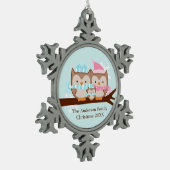 Winterhühnerfamilie Schneeflocken Zinn-Ornament (Links)
