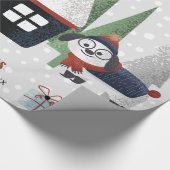 Winterhund, Bäume und Haus Weihnachten Geschenkpapier (Ecke)