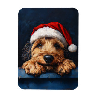 Winterhund in einer flexiblen Weihnachtsmannmütze Magnet