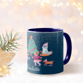 Winterhunde Eis Skaten Dunkelblauer Weihnachtsname Tasse