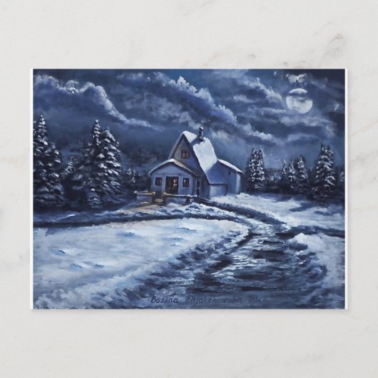Winterhütte bei Nacht Postkarte (Vorderseite)