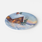 Winterhütte Berg Schnee Aquarell Pappteller (Schrägansicht)