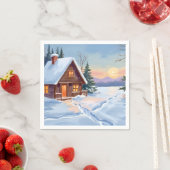 Winterhütte Berg Schnee Aquarell Serviette (Beispiel)
