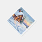 Winterhütte Berg Schnee Aquarell Serviette (Ecke)