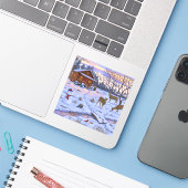 Winterhütte Hirsch im Schnee Weihnachtsszene Aufkleber (Laptop mit iPhone)