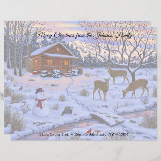 Winterhütte Hirsch im Schnee Weihnachtsszene Briefbogen (Vorne/Hinten)