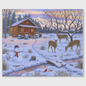 Winterhütte Hirsch im Schnee Weihnachtsszene Geschenkpapier (Flach)