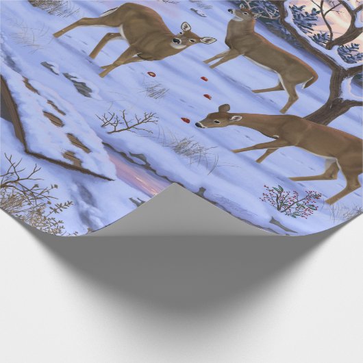 Winterhütte Hirsch im Schnee Weihnachtsszene Geschenkpapier (Ecke)