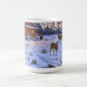 Winterhütte Hirsch im Schnee Weihnachtsszene Kaffeetasse (Mittel)