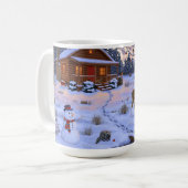 Winterhütte Hirsch im Schnee Weihnachtsszene Kaffeetasse (Vorderseite Links)