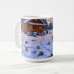 Winterhütte Hirsch im Schnee Weihnachtsszene Kaffeetasse