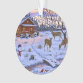 Winterhütte Hirsch im Schnee Weihnachtsszene Ornament (Vorderseite)