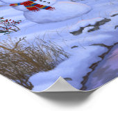 Winterhütte Hirsch im Schnee Weihnachtsszene Poster (Ecke)