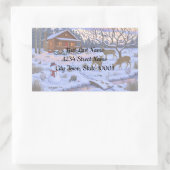 Winterhütte Hirsch im Schnee Weihnachtsszene Rechteckiger Aufkleber (Tasche)