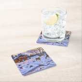 Winterhütte Hirsch im Schnee Weihnachtsszene Rechteckiger Pappuntersetzer (Vor Ort)