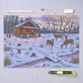 Winterhütte Hirsch im Schnee Weihnachtsszene Seidenpapier (Handwerk)