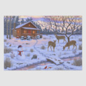 Winterhütte Hirsch im Schnee Weihnachtsszene Seidenpapier (Vorderseite)