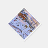 Winterhütte Hirsch im Schnee Weihnachtsszene Serviette (Ecke)