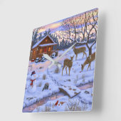 Winterhütte Hirsch in Schneeschweihnachtszene Quadratische Wanduhr (Winkel)