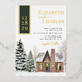 Winterhütte Hütte Grün Rustikale Hochzeit Folieneinladung