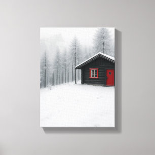 Winterhütte im Schneewald Minimalistische Landscha Leinwanddruck