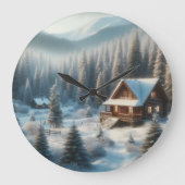 Winterhütte im Wald Große Wanduhr (Vorderseite)