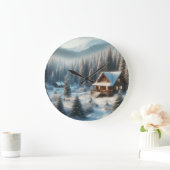 Winterhütte im Wald Große Wanduhr (Zuhause)
