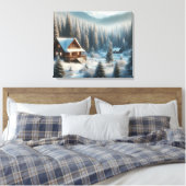 Winterhütte im Wald Leinwanddruck (Insitu (Schlafzimmer))