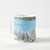 Winterhütte im Wald Personalisierte Weihnachten Kaffeetasse (Vorderseite Links)