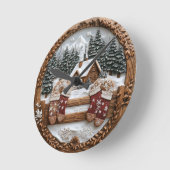 Winterhütte mit Fäustern Runde Wanduhr (Winkel)