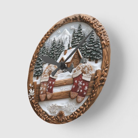Winterhütte mit Fäustern Runde Wanduhr (Winkel)