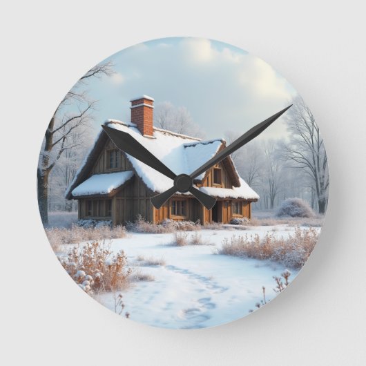 Winterhütte Runde Wanduhr (Vorderseite)