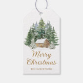 Winterhütte Rustikales Woodland Wasserfarbe Weihna Geschenkanhänger (Vorderseite)