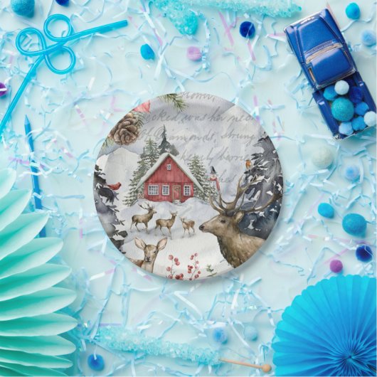 Winterhütte Wald Pappteller (Party)