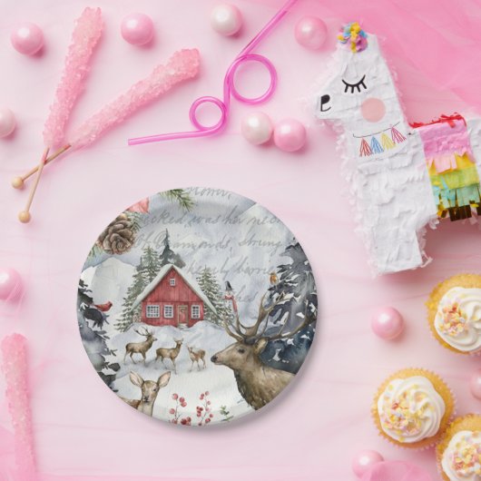 Winterhütte Wald Pappteller (Party)