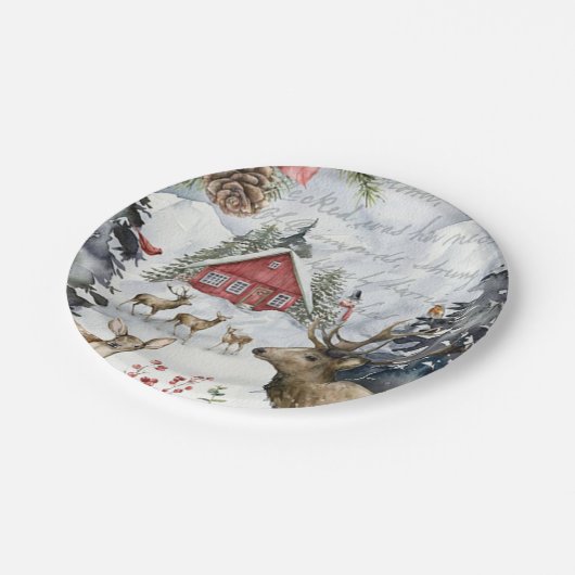 Winterhütte Wald Pappteller (Schrägansicht)