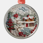 Winterhütte Weihnachtsferien Imitate bestickt Ornament Aus Metall (Vorne)