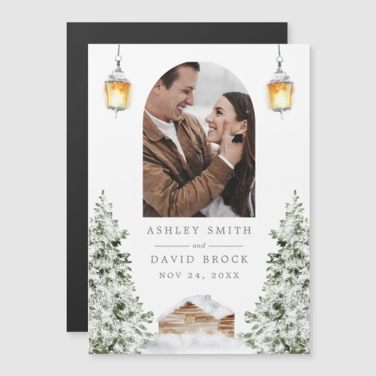 Winterhütten-Foto Save The Date Magnet (Vorne/Hinten)