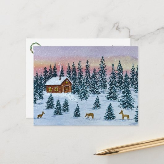 Winterhütten-Postkarte Postkarte (Vorderseite/Rückseite Beispiel)