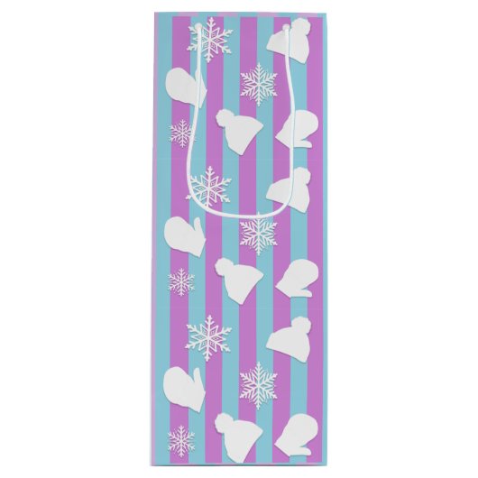 Winterhütten, Weihnachtsmilben, weiße Schneeflocke Geschenktüte Für Weinflaschen (Vorderseite)