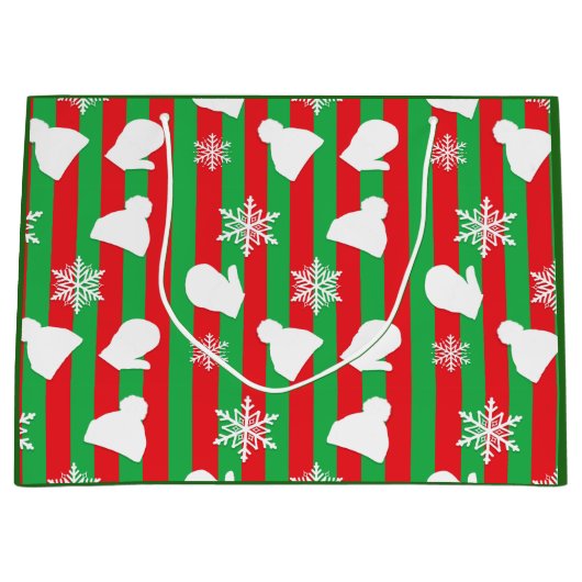 Winterhütten, Weihnachtsmilben, weiße Schneeflocke Große Geschenktüte (Vorderseite)