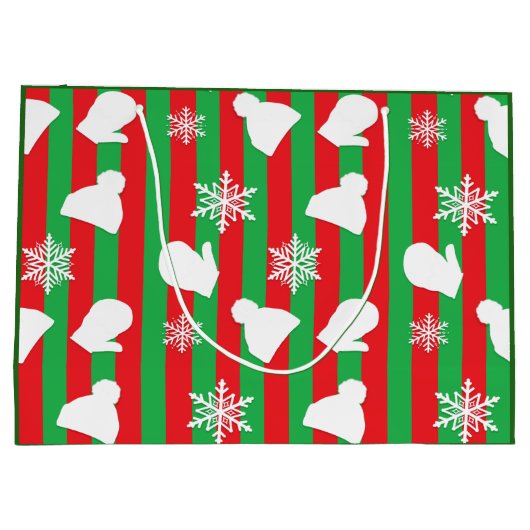 Winterhütten, Weihnachtsmilben, weiße Schneeflocke Große Geschenktüte (Rückseite)