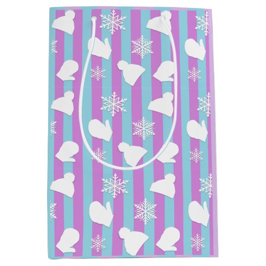 Winterhütten, Weihnachtsmilben, weiße Schneeflocke Mittlere Geschenktüte (Vorderseite)