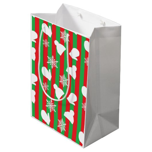 Winterhütten, Weihnachtsmilben, weiße Schneeflocke Mittlere Geschenktüte (Rückseite Schrägansicht)